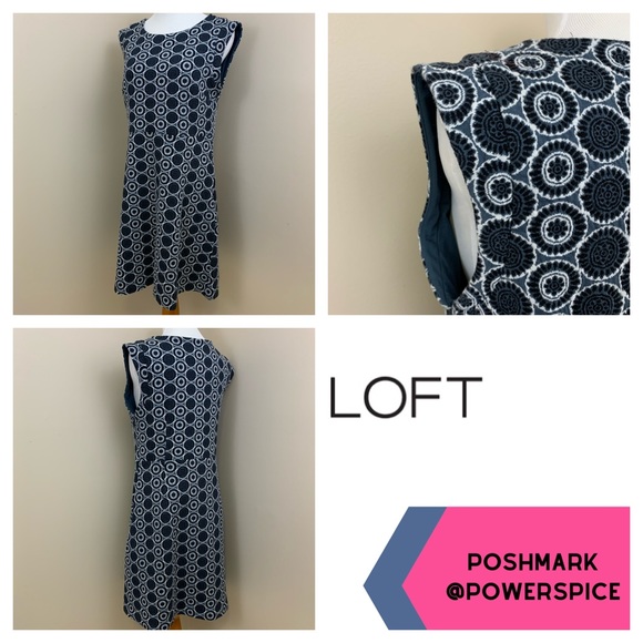 Loft knit quilted cap sleeve dress blue 14 - Picture 2 of 8